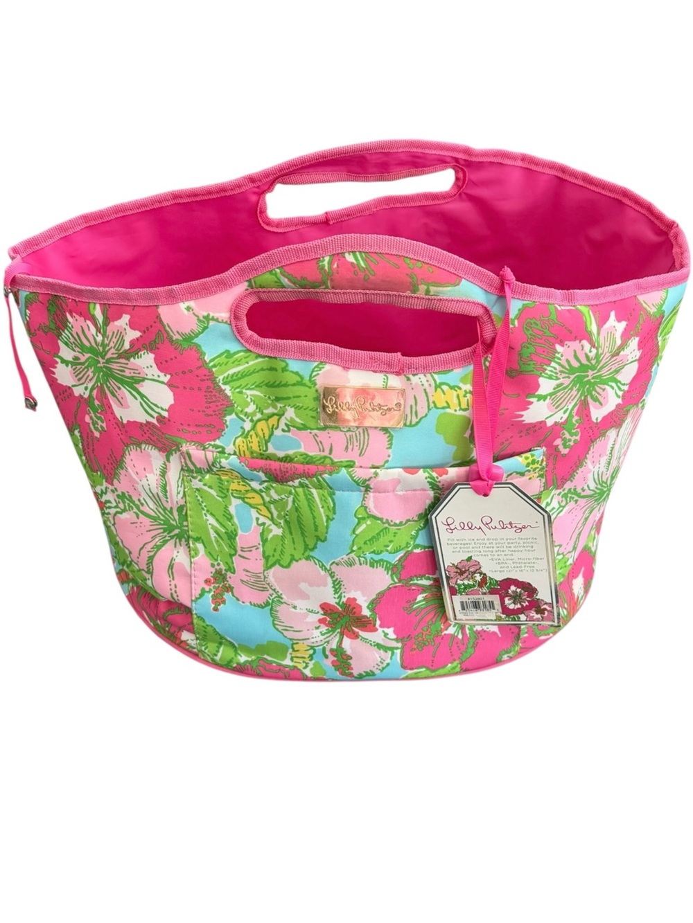 Lilly Pulitzer Bright Pink Floral Beverage Beach-Pool Tote With Bottle-Opener